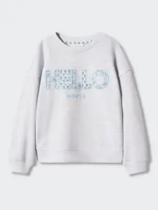 Mango Kids Girls Typography Embroidered Round-Neck Sweatshirt with Printed Detail