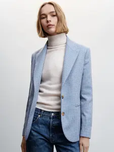 MANGO Single-Breasted Houndstooth Blazer
