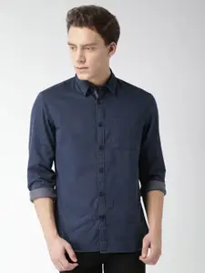 Celio Men Blue Regular Fit Self Design Casual Shirt