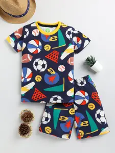YK Boys Printed Pure Cotton Round Neck T-shirt with Shorts Clothing Set