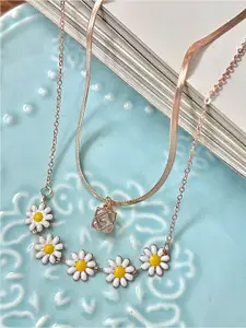 Ayesha Rose Gold-Plated Flower Charm Studded Layered Necklace