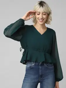 ONLY Puff Sleeves V-Neck Peplum Top