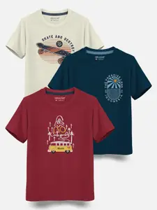 HELLCAT Boys Pack Of 3 Printed Cotton T-shirt