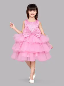 Pink Chick Girls Embellished sequined Bow Fit & Flare Dress