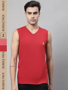 MACK JONNEY Pack Of 2 V-Neck Sleeveless Cotton Sports Vest T-shirt
