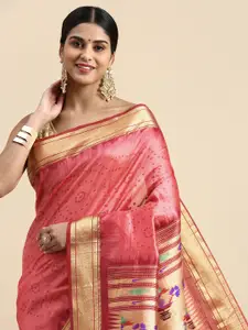 VISHNU WEAVES Bandhani Zari Silk Cotton Paithani Saree