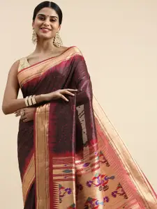 VISHNU WEAVES Bandhani Zari Silk Cotton Paithani Saree