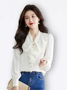 JC Collection Tie-Up Neck Shirt Style Top