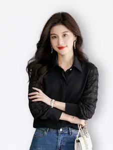 JC Collection Women Spread Collar Long Sleeves Casual Shirt