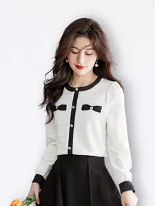 JC Collection Self Design Round Neck Puff Sleeves Top