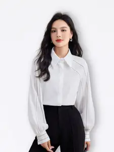 JC Collection Regular Fit Spread Collar Puff Sleeves Casual Shirt