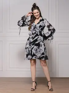 KASSUALLY Floral Printed Flared Sleeves Ruffles Empire Dress