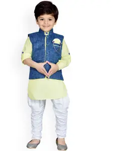 Aj DEZInES Boys Mandarin Collar Pure Cotton Kurta with Churidar & Nehru Jacket
