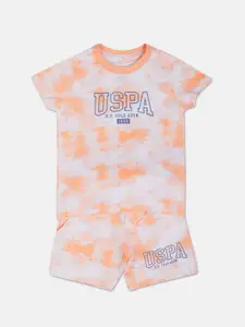 U.S. Polo Assn. Kids Boys Tie and Dye Printed Pure Cotton T-shirt with Shorts Clothing Set
