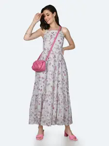 Zink London Shoulder Straps Tiered Floral Printed Maxi Dress
