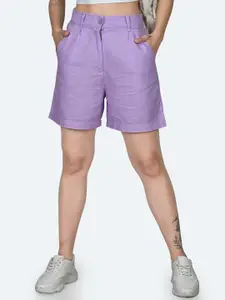 Zink London Women Mid-Rise Slim Fit High-Rise Linen Core Shorts