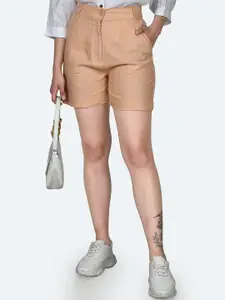 Zink London Women Slim Fit High-Rise Linen Shorts
