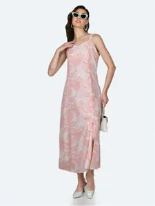 Zink London Shoulder Straps Abstract Printed Front Slit A-Line Maxi Dress
