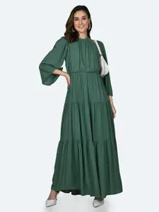 Zink London Flared Sleeves Tiered Pure Cotton Fit & Flare Maxi Dress