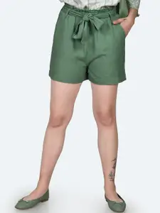 Zink London Women High-Rise Linen Core Slim Fit Shorts