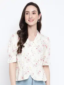 Latin Quarters Floral Printed Shirt Collar Crop Top