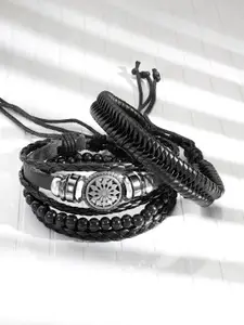 Peora Men Set Of 4 Leather Silver-Plated Multistrand Bracelet