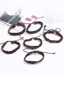 Peora Men Set Of 6 Leather Multistrand Bracelets