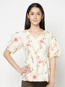 Cantabil Floral Printed Puff Sleeves Top