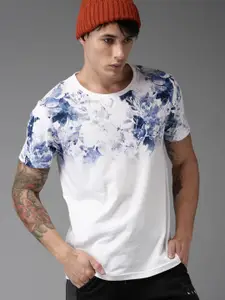Moda Rapido Men White Printed Round Neck Pure Cotton T-shirt