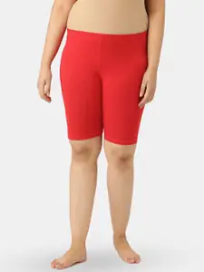 Leading Lady Plus Size Women Red High-Rise Pure Cotton Lounge Shorts