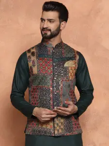 KISAH Men Printed Zari  Regular Fit Nehru Jacket