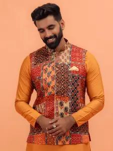 KISAH Men Printed Zari  Regular Fit Nehru Jacket