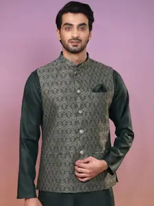 KISAH Men Self ed Zari  Regular Fit Nehru Jacket