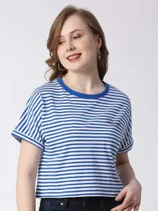 Pepe Jeans Striped Cotton Relaxed-Fit Crop T-shirt