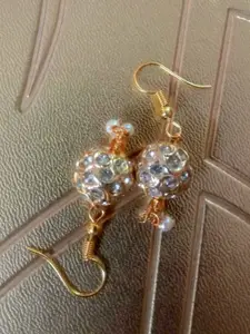Runjhun Gold-Plated Stone-Studded & Beaded Contemporary Drop Earrings