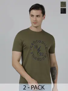 Crocodile Pack Of 2 Typography Printed Slim Fit Cotton T-shirt