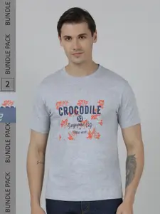 Crocodile Pack Of 2 Typography Printed Cotton Slim Fit T-shirt