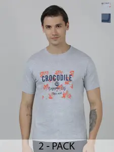 Crocodile Pack Of 2 Typography Printed Cotton Slim Fit T-shirt