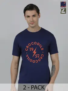 Crocodile Pack Of 2 Typography Printed Cotton Slim Fit T-shirt