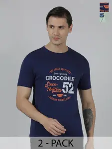 Crocodile Pack Of 2 Typography Printed Slim Fit Cotton T-shirts