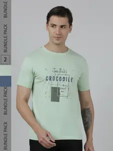 Crocodile Pack Of 2 Typography Printed Cotton Slim Fit T-shirts