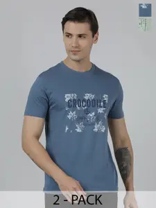 Crocodile Pack Of 2 Typography Printed Cotton Slim Fit T-shirts