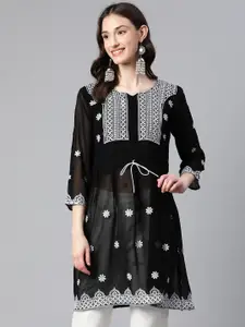 WEAVETECH IMPEX Ethnic Motifs Embroidered Pure Georgette Pleated Kurti