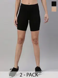 TWIN BIRDS Pack of 2 Women Cotton Skinny Fit Yoga Sports Shorts