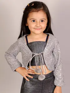 LIL DRAMA Girls Embellished Sequinned Top With Shrug