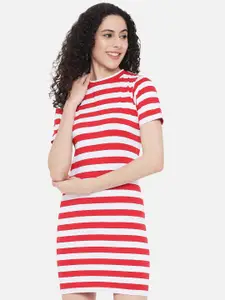 Trend Arrest Round Neck Striped Mini Cotton T-Shirt Dress