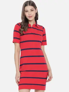 Trend Arrest Shirt Collar Striped T-Shirt Mini Dress
