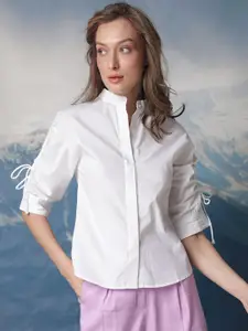 RAREISM Mandarin Collar Cotton Shirt-Style Top