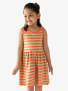 Campana Girls Knee Length Sleeveless Fit and Flare Striped Cotton Dress