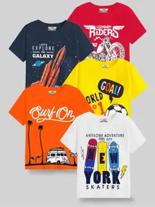 KUCHIPOO Boys Pack Of 5 Typography Printed T-shirt